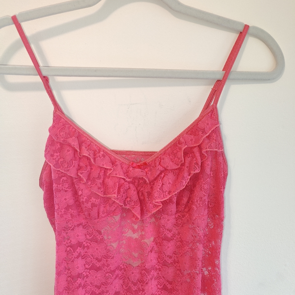 Y2K Pink Lace Babydoll Ruffled Slip Dress - Medium - Picture 5 of 9